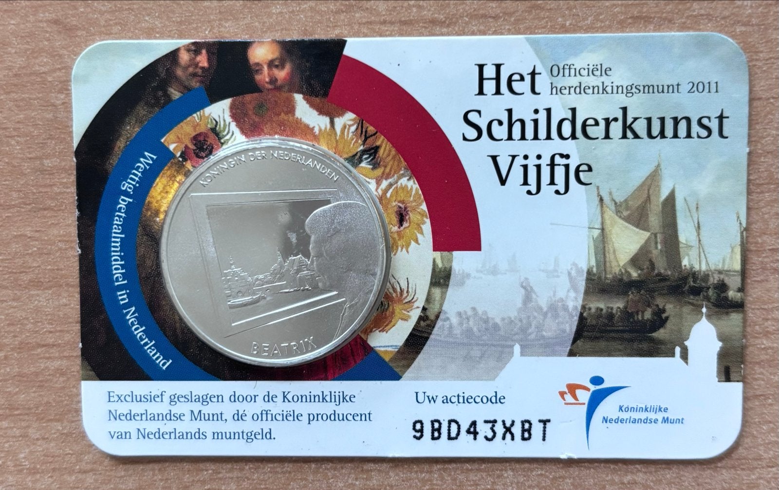 Officiële herdenkingsmunt 2011 Schilderkunst Vijfje, Ophalen of Verzenden, Koningin Beatrix, 5 gulden, Losse munt