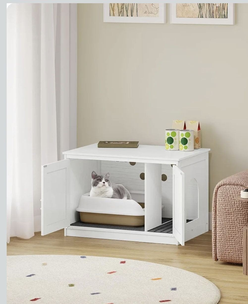 Nieuw in doos! Luxe Houten Kattenbak Ombouw Kast (Wit), Dieren en Toebehoren, Ophalen, Nieuw