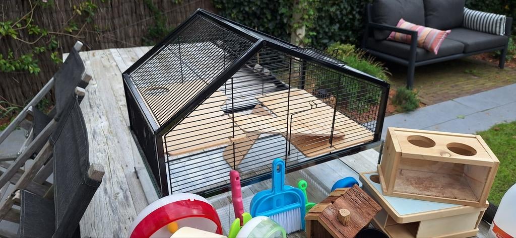 Hamsterkooi 60x40cm met toebehoren, Dieren en Toebehoren, Knaagdieren en Konijnen | Hokken en Kooien, Kooi, Gebruikt, Minder dan 75 cm