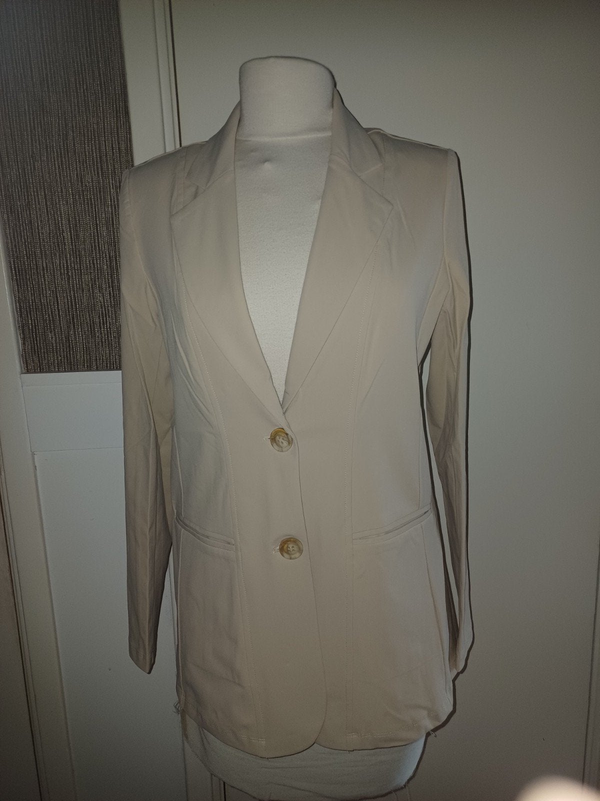 Mi piace travel midlang blazer Sand met paspelzakken, Mp, Mp, Beige, Maat 46/48 (XL) of groter