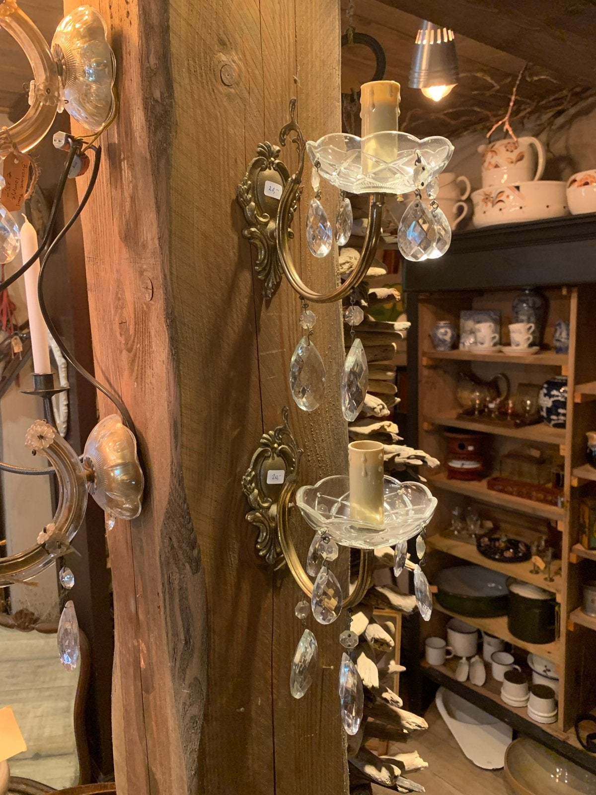 Set van 2 Franse brocante wandlampjes met kristallen, Antiek en Kunst, Ophalen of Verzenden