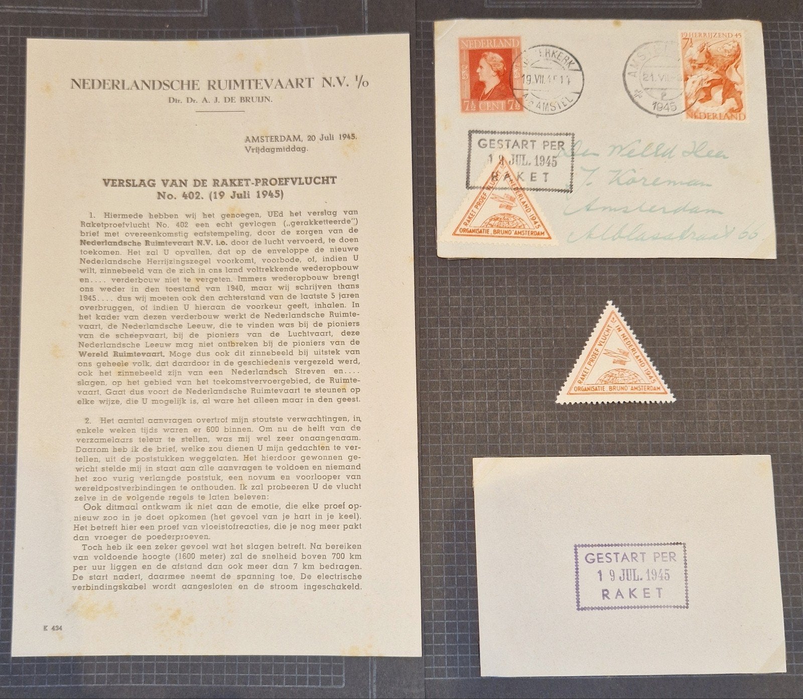 Unieke Set Raketpost 1945 – Met getekend verslag, Ophalen of Verzenden, Envelop