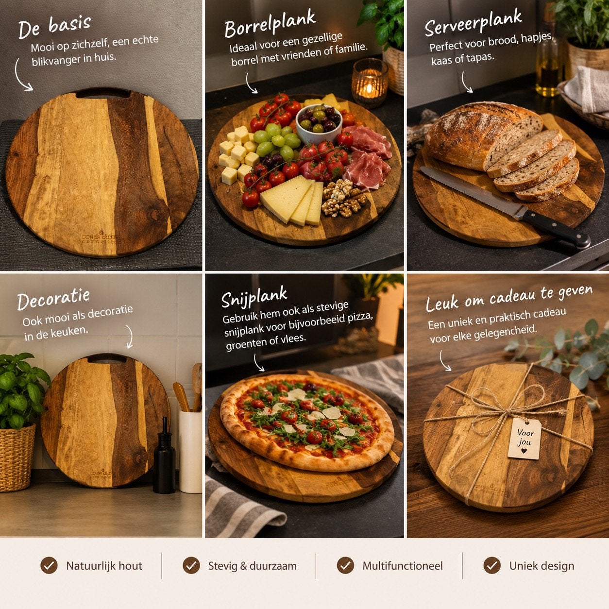 Ronde serveerplank van Bowls & Dishes - Pure Rose Wood, Hout, Snij-/serveerplank, Ophalen of Verzenden, Zo goed als nieuw