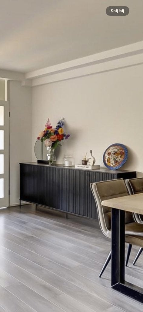 WoooD New Gravure Dressoir - Grenen Zwart 200cm, Huis en Inrichting, Kasten | Dressoirs, Zo goed als nieuw, 200 cm of meer, 25 tot 50 cm