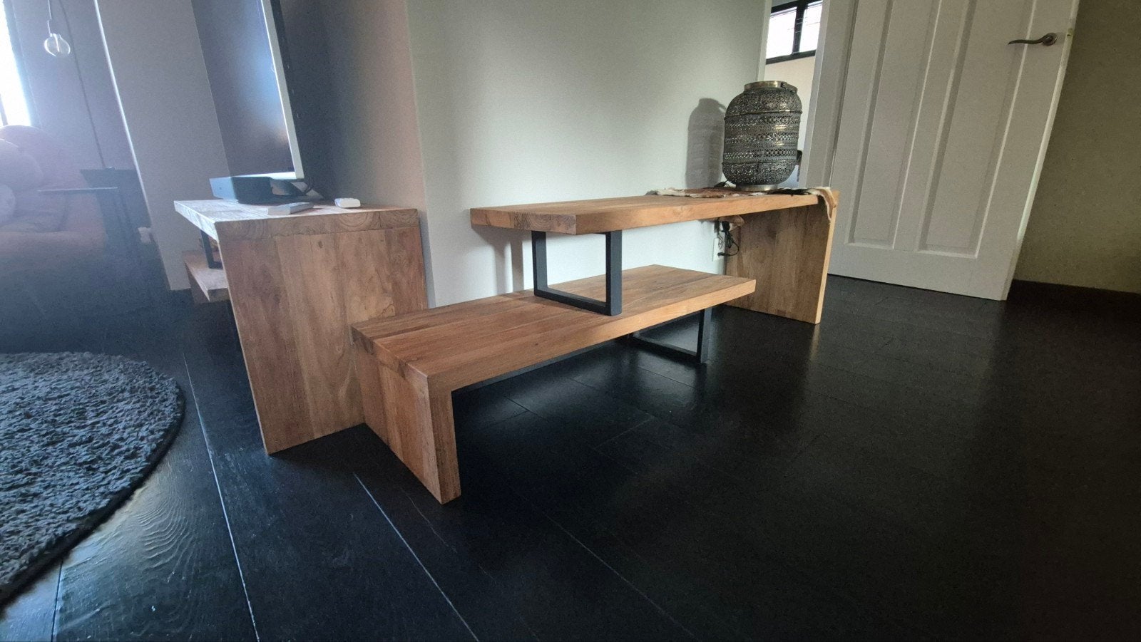Tv meubel/ wandmeubel teakhout, Huis en Inrichting, Kasten | Televisiemeubels, Ophalen, 100 tot 150 cm, Teakhout, Minder dan 100 cm