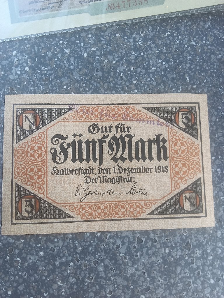 Notgeld 5 mark halberstadt 1918, Postzegels en Munten, Bankbiljetten | Europa | Niet-Eurobiljetten, Verzenden, Duitsland