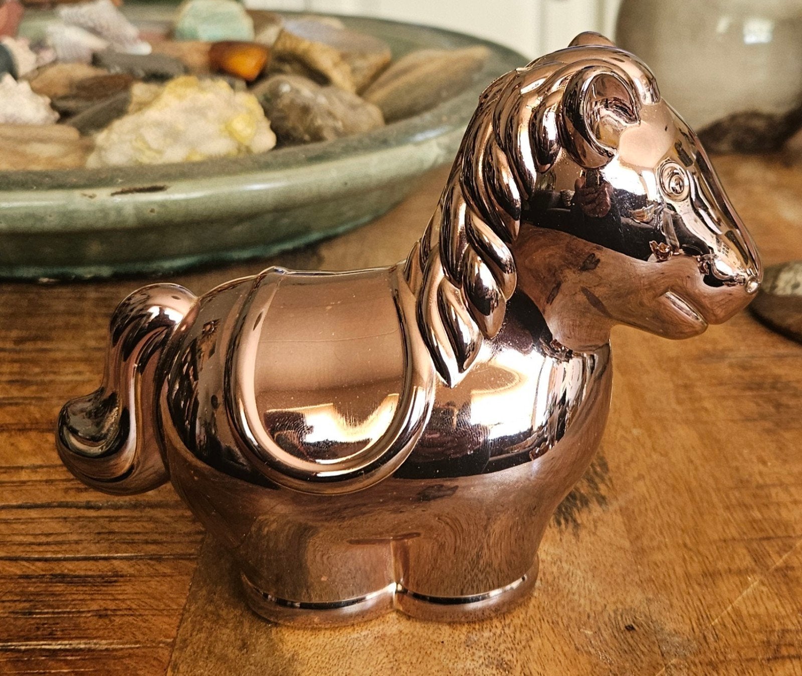Spaarpot paard zilver/paarskleurig metaal - retro cadeau, Ophalen of Verzenden