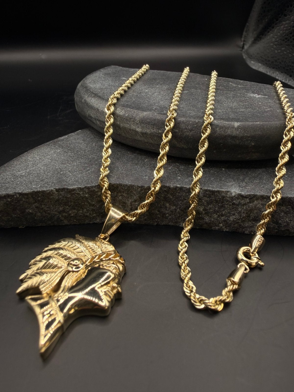 14k rope ketting met indiaan hanger, Ophalen of Verzenden, Nieuw, Goud