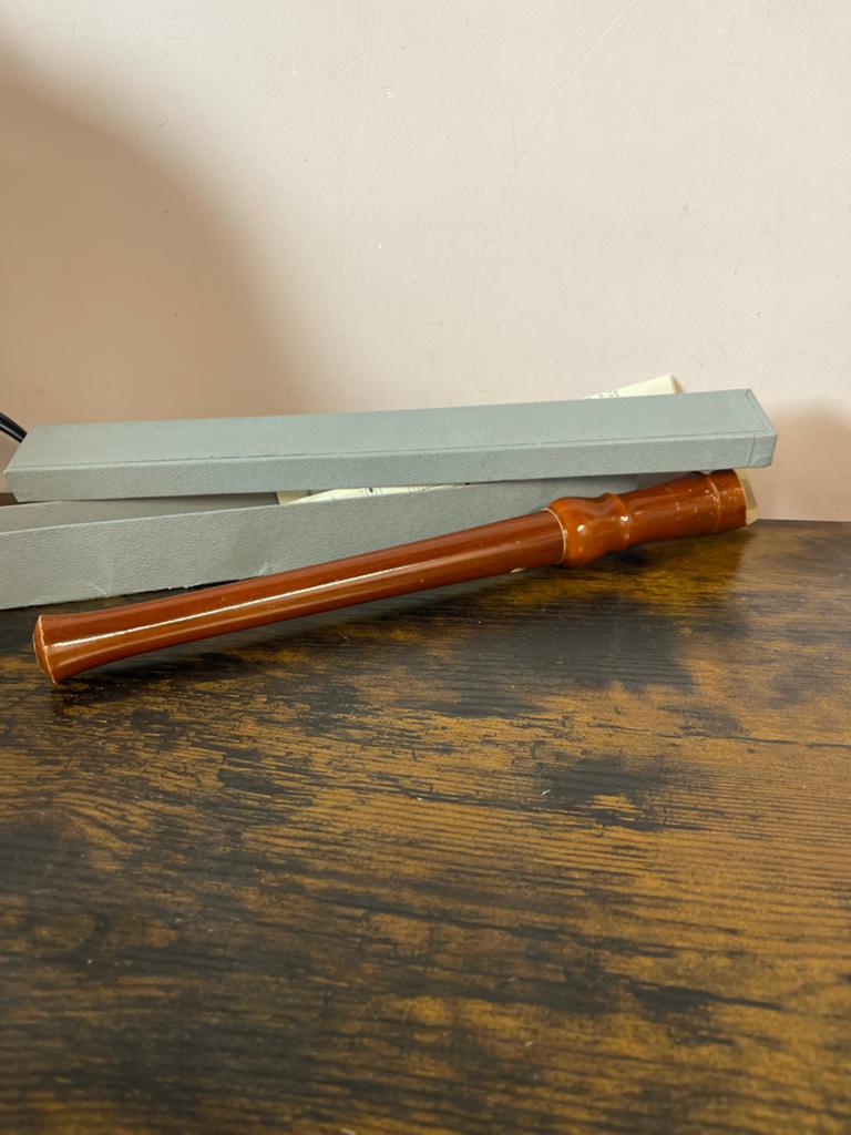 Vintage houten blokfluit met koffer en schoonmaakborstel, Muziek en Instrumenten, Blaasinstrumenten | Blokfluiten, Gebruikt, Overige typen