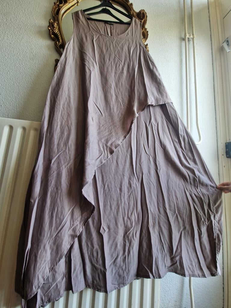 Grizas taupe grijs zijden bamboe lagen lange zomer jurk, Overige kleuren, Jurk, Ophalen of Verzenden, Zo goed als nieuw