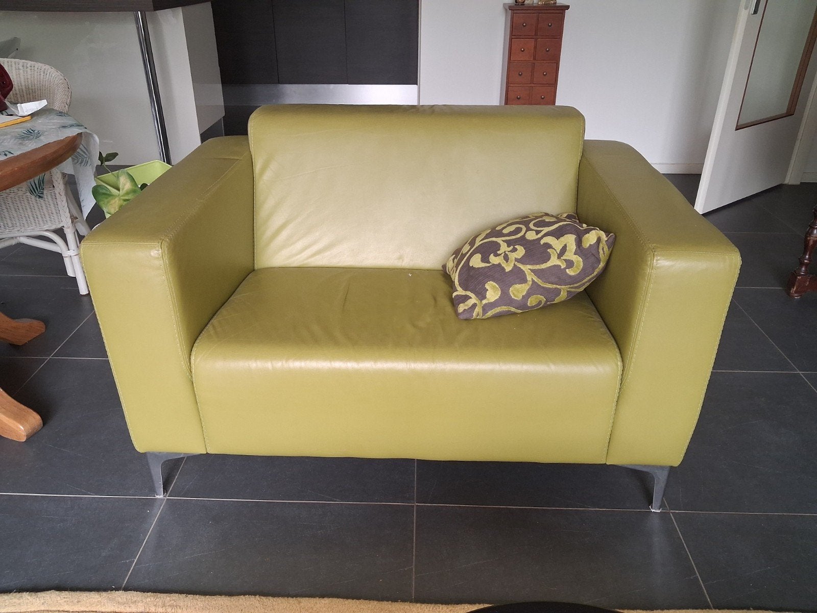 Comfortabele groene fauteuil - Zo goed als nieuw, 75 tot 100 cm, Ophalen of Verzenden, Zo goed als nieuw, 75 tot 100 cm