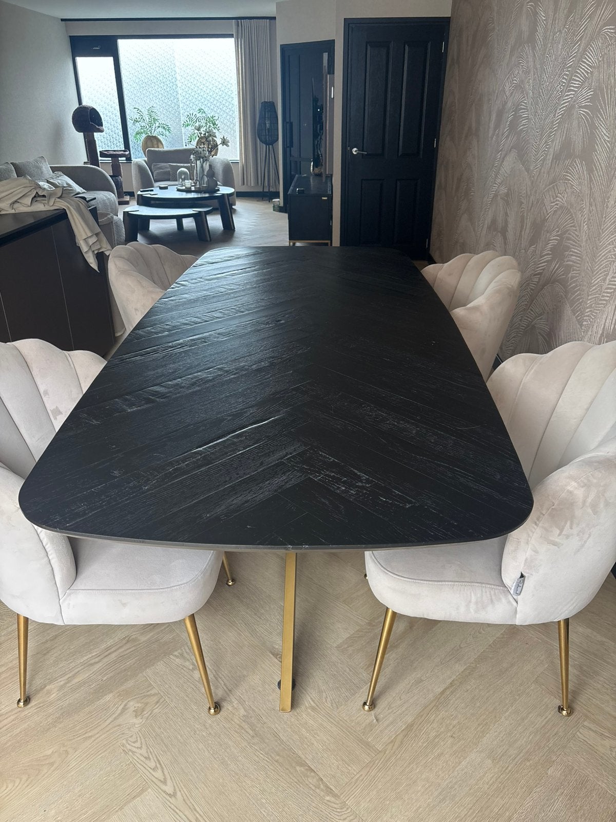 Richmond Luxe eetkamerset;  tafel  + 4 Pippa velvet stoelen, Ophalen, Gebruikt