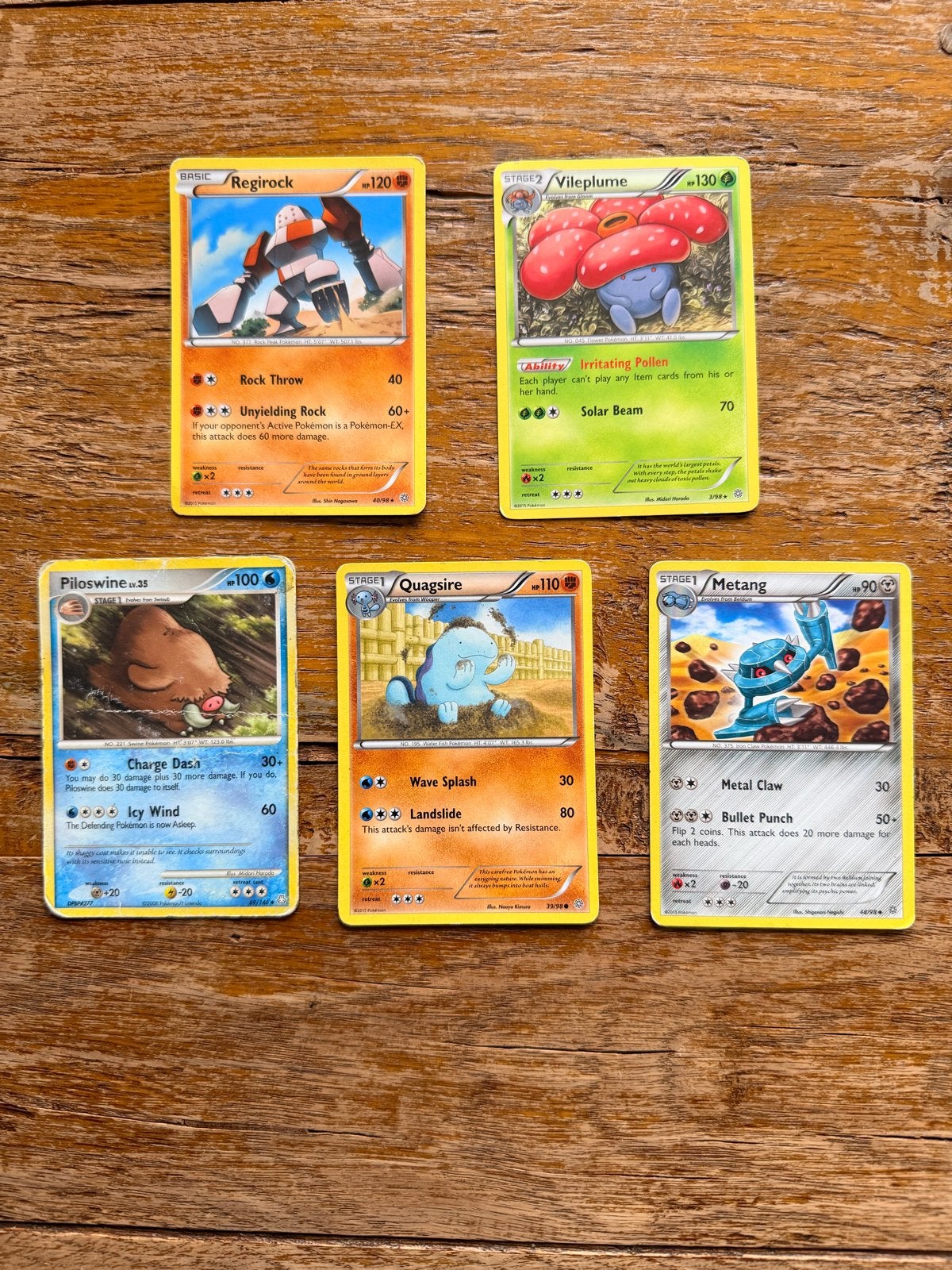 5 zeldzame Pokémon kaarten - Regirock, Vileplume e.a., Ophalen of Verzenden, Gebruikt, Meerdere kaarten