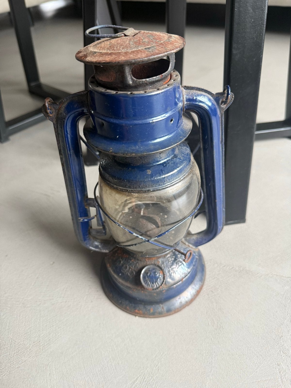 Vintage blauwe olielamp / stormlantaarn, Antiek en Kunst, Ophalen
