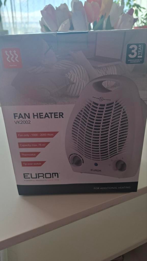 Eurom VK2002 Ventilator Kachel - Nieuw in doos, Ophalen, Tafel- of Grondventilator, Minder dan 60 m³, 2 snelheden