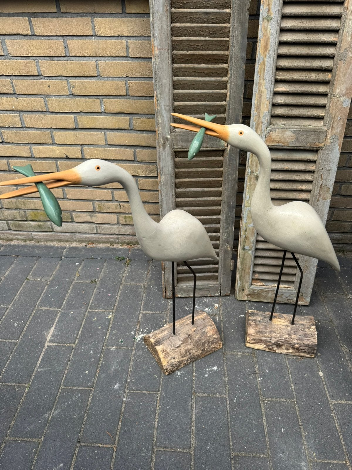 2 grote houten reigers, Ophalen of Verzenden