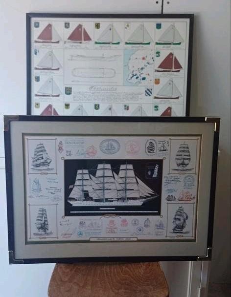 Vintage maritiem schilderij afbeelding poster in lijst, Ophalen of Verzenden