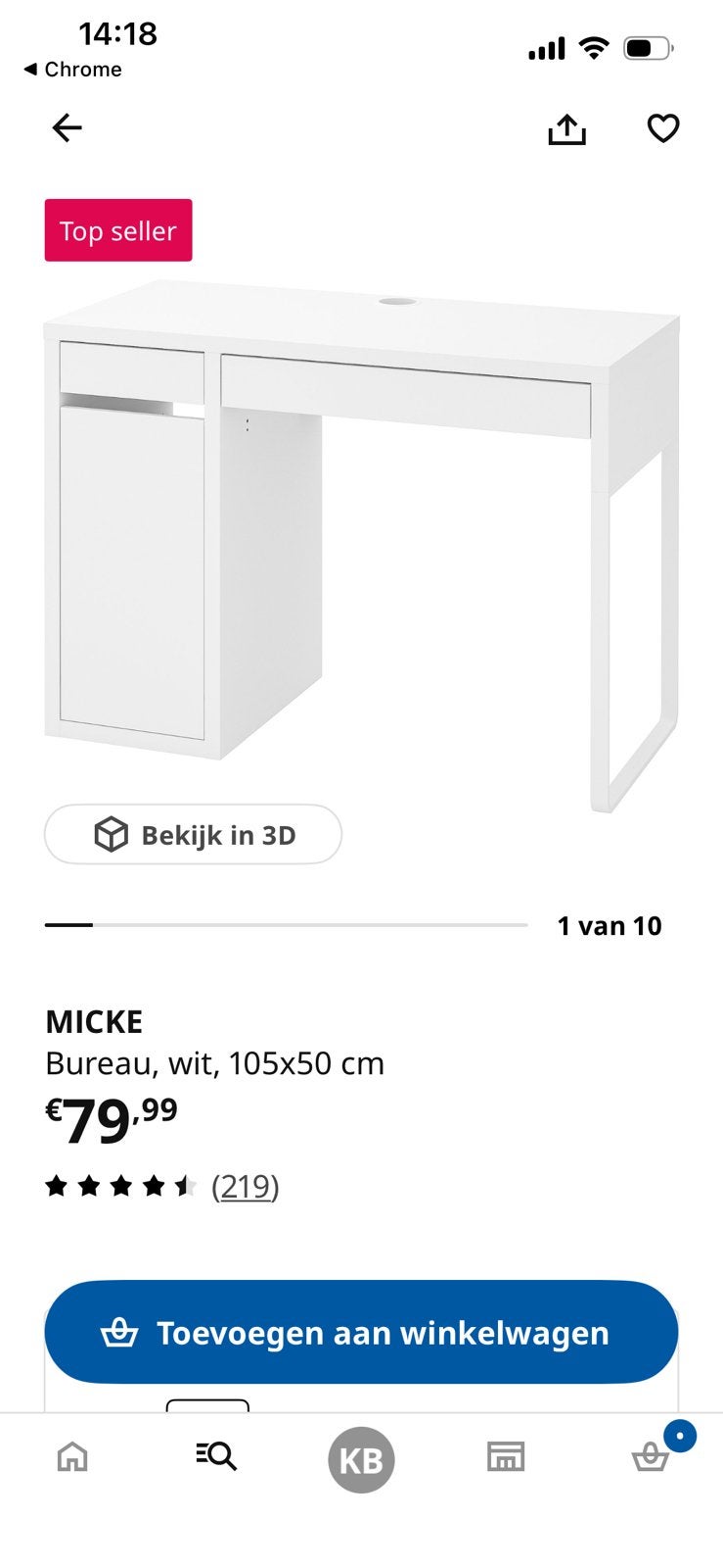 Bureau Micke ikea, Ophalen, Gebruikt, 50 tot 100 cm, Minder dan 100 cm