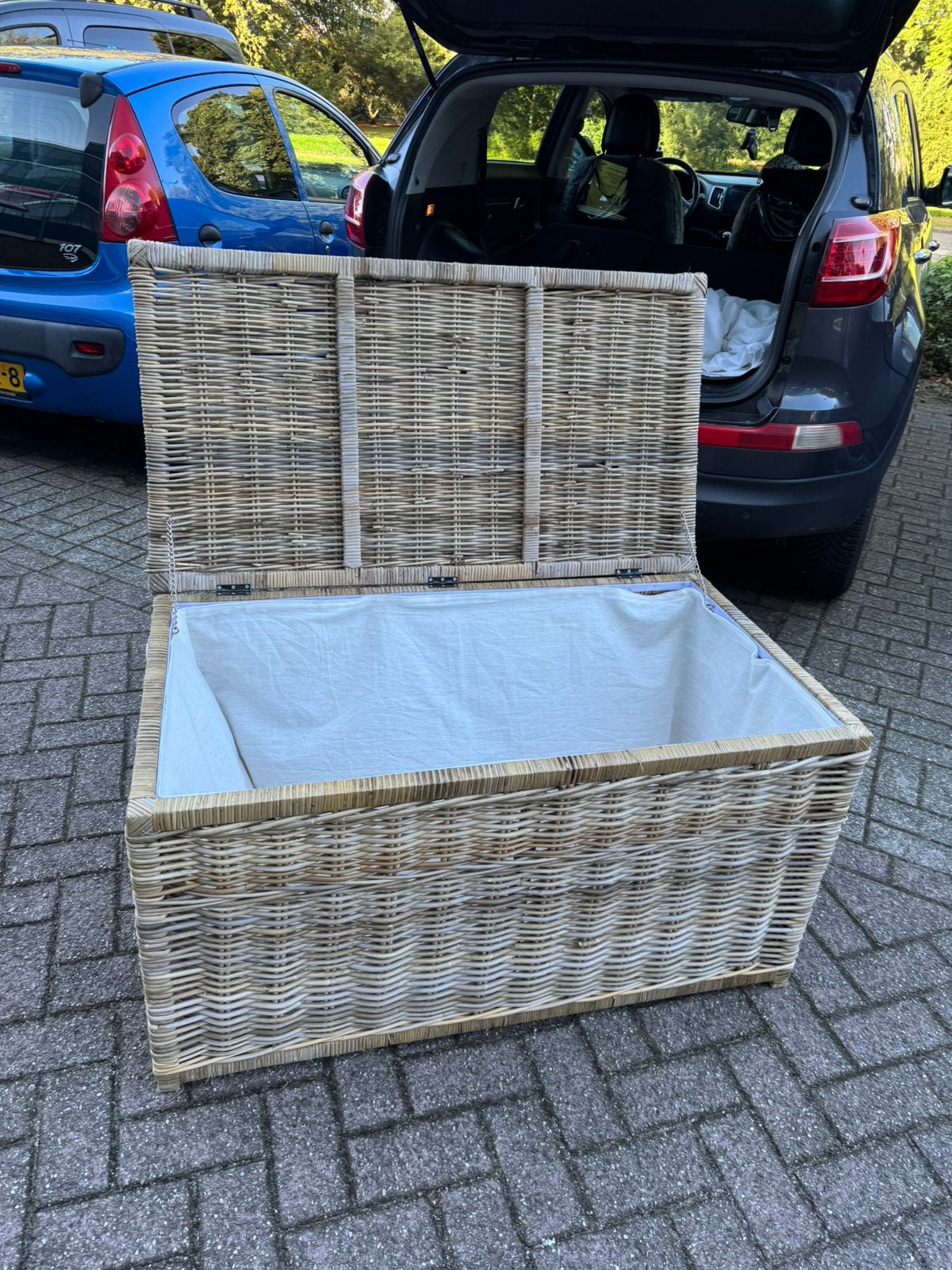 Grote rieten mand/koffer met deksel  b.v speelgoed enz., Ophalen, 100 tot 150 cm, Zo goed als nieuw, 75 – 100