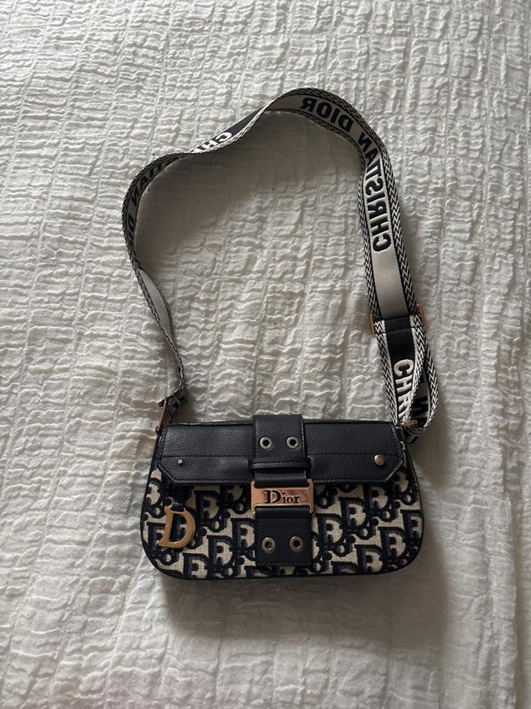 Dior Saddle Bag Oblique Zwart/Wit, Ophalen, Gebruikt, Zwart, Schoudertasje