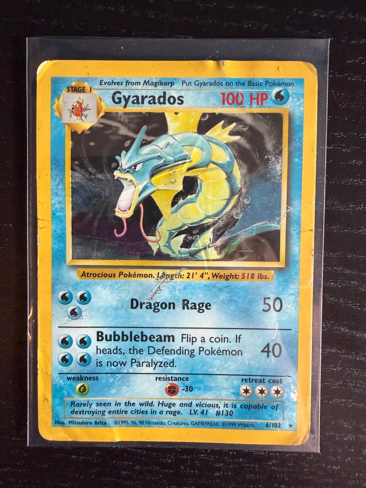 Pokémon Kaart Gyarados 6/102 Holo Base Set, Ophalen of Verzenden, Gebruikt, Losse kaart, Foil