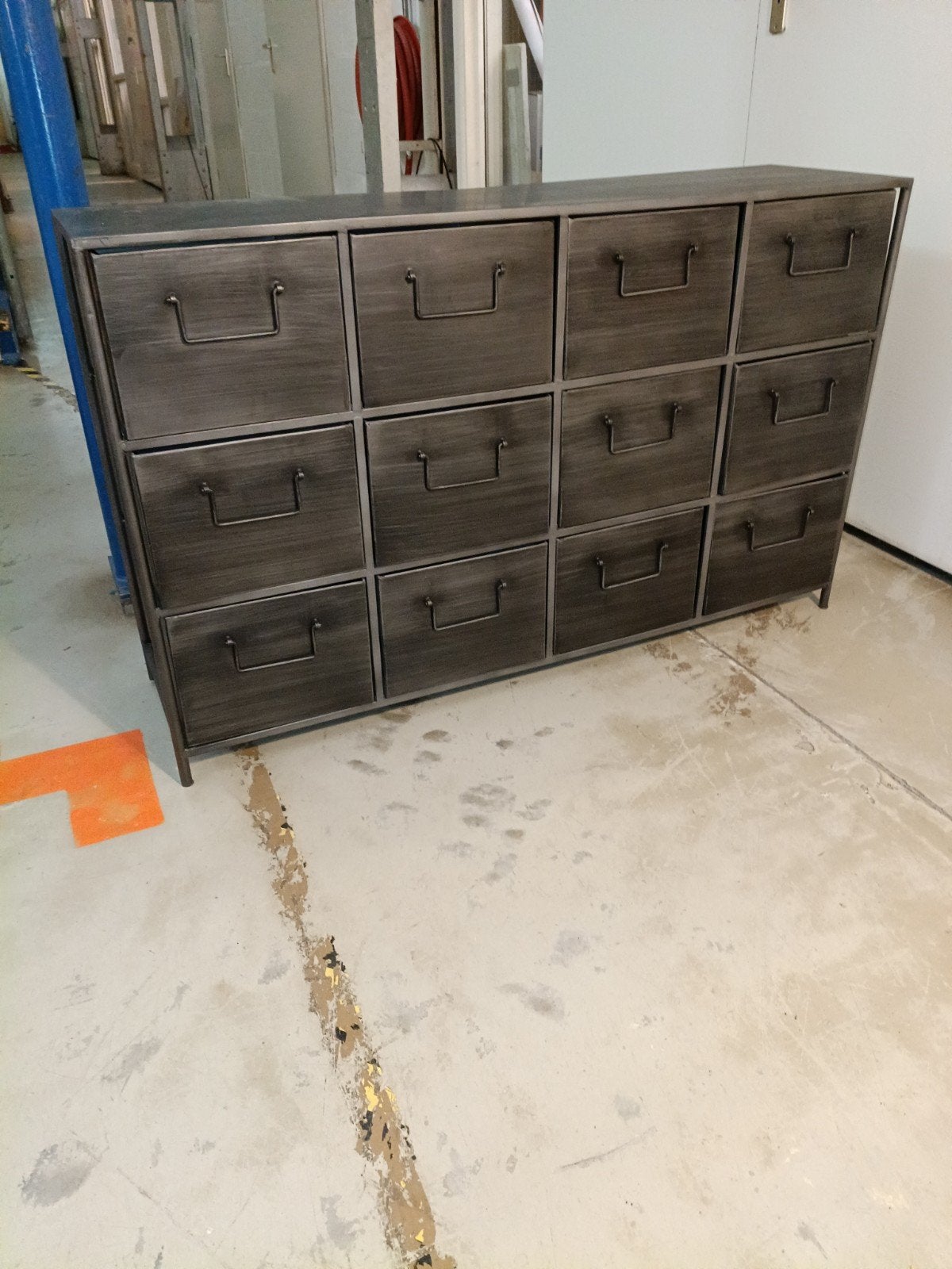 Metalen ladekast met 12 lades, industrieel design, Ophalen, Gebruikt, 100 tot 150 cm, Metaal