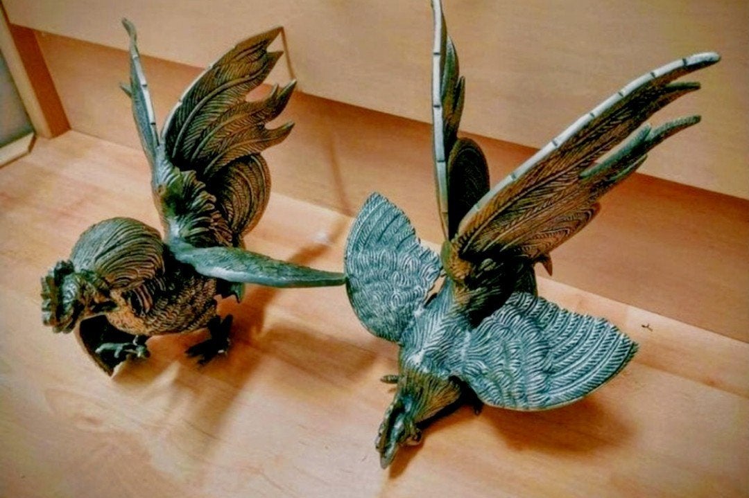 Set van 2 metalen hanenbeelden, gedetailleerd, Ophalen of Verzenden