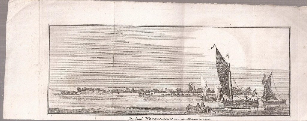 Woudrichem. De Stad Woudrichem van de Merwe te zien Kopergr., Antiek en Kunst, Kunst | Etsen en Gravures, Stadsgezicht, Ophalen of Verzenden