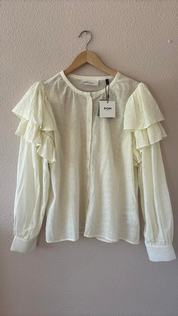 Nieuw - POM Amsterdam blouse volants, Kleding | Dames, Ophalen of Verzenden, Nieuw, Maat 38/40 (M), Wit