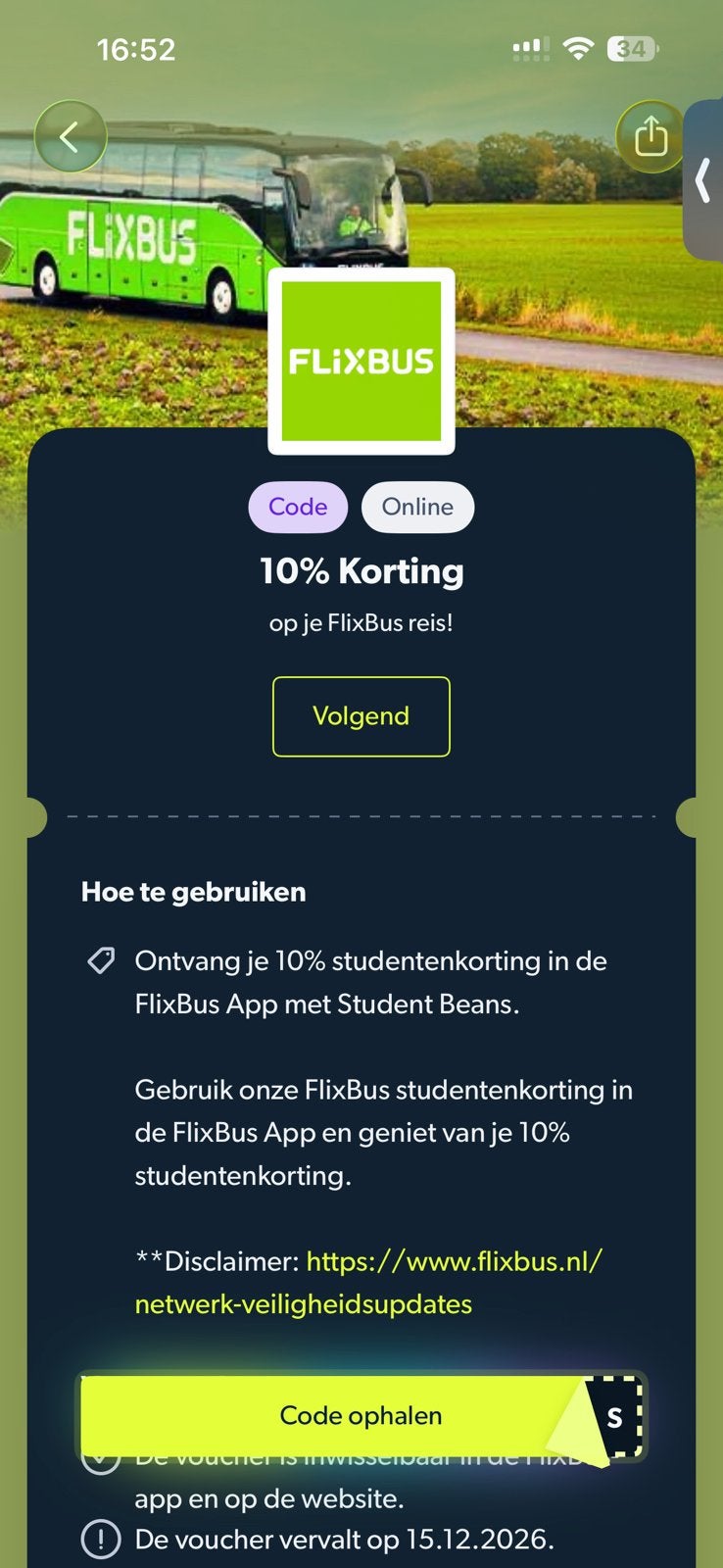 10% korting flixbus, Eén persoon