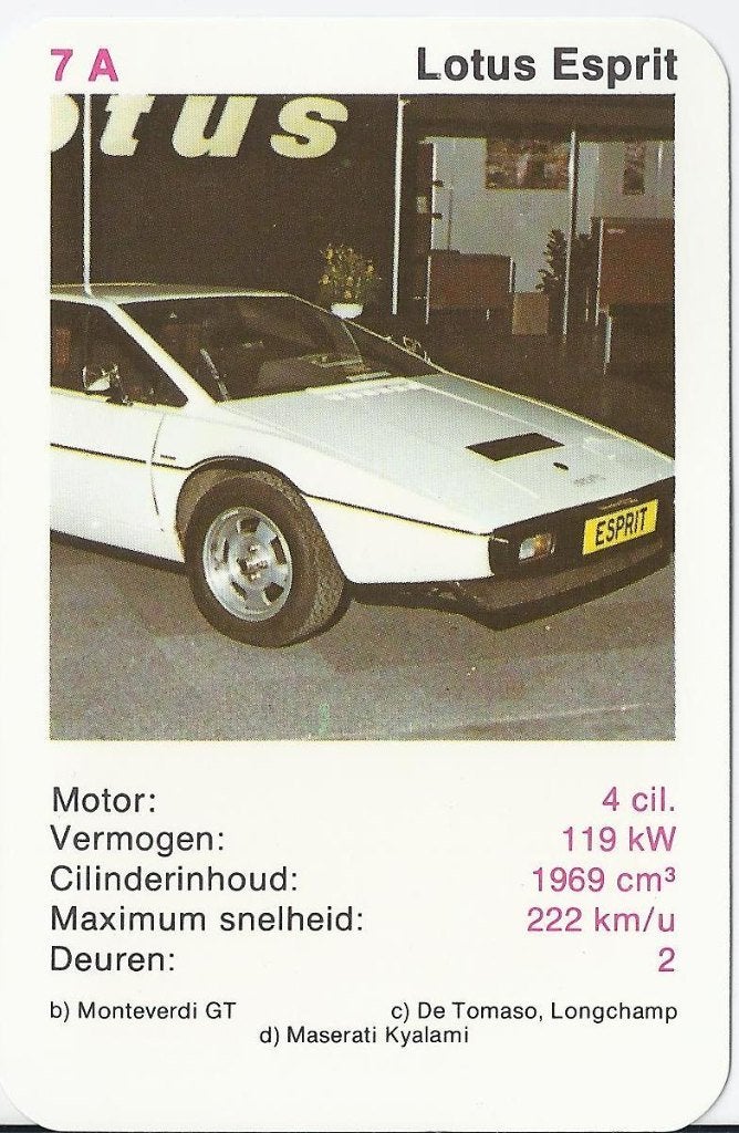 Kw2  Autokaartje Lotus Esprit, Ophalen of Verzenden, Zo goed als nieuw, Auto's