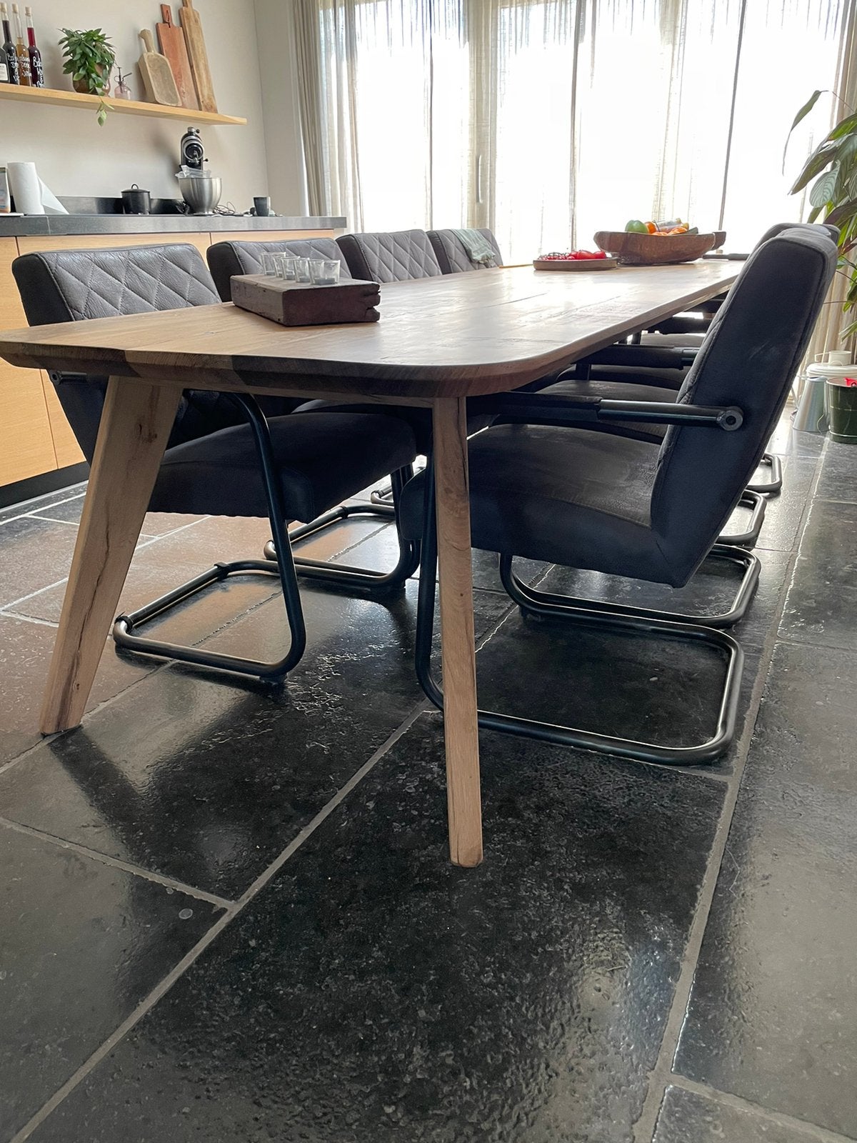 8 eetkamerstoelen, bull eco leder, antraciet, Ophalen, 200 cm of meer, 50 tot 100 cm, Zo goed als nieuw