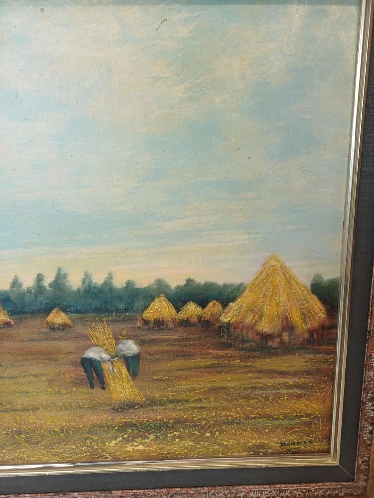 Landelijk tafereel met korenschoven, Denennis.A., Antiek en Kunst, Kunst | Schilderijen | Klassiek, Ophalen of Verzenden
