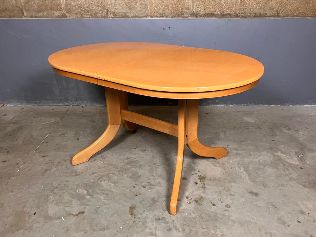 Sale: Uitschuifbare tafel ovaal beuken Deens vintage, Gebruikt, T, Vijf personen of meer, 150 tot 200 cm