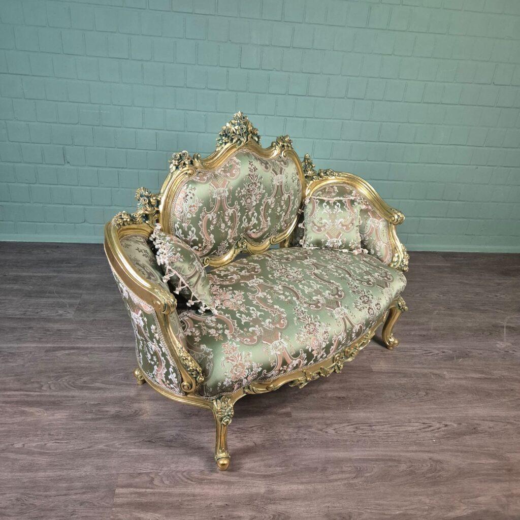 27044 Bank Sofa Goud-Groen Barokstijl 1,50 m, Hout, Barock, 75 tot 100 cm, Ophalen of Verzenden