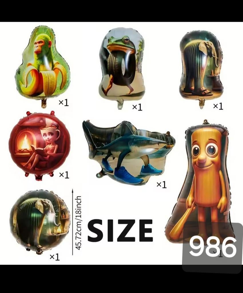 Set van 7 dieren folie ballonnen, Ophalen of Verzenden, Nieuw