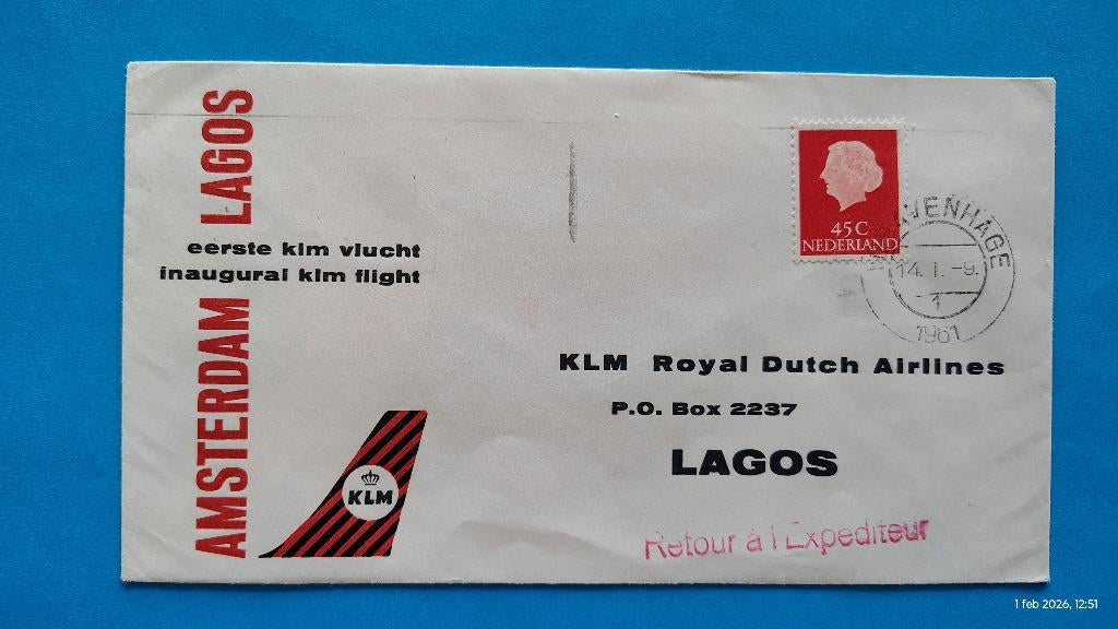 FFC Amsterdam-Lagos 1961, Ophalen of Verzenden, Beschreven, Nederland