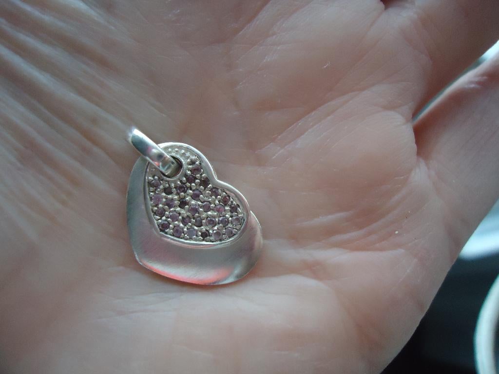 mooi massief hartje echt zilver met roze steentjes esprit, Ophalen of Verzenden, Zo goed als nieuw, Hart, Zilver