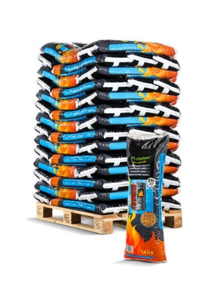Tekoop witte naaldhout pellets, Plospan, 14 & 10kg zakken, Minder dan 3 m³, Ophalen of Verzenden, Overige houtsoorten, Blokken