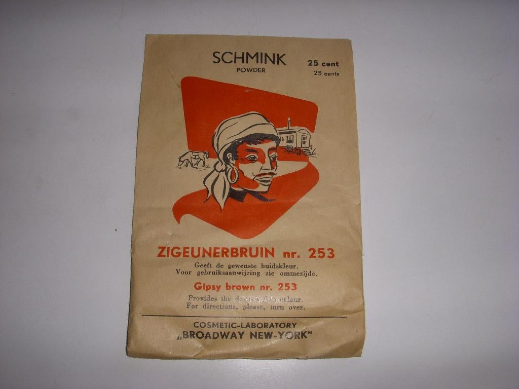 Zakje schmink ' Zigeunerbruin ' Gipsy brown  jaren 50, Ophalen of Verzenden