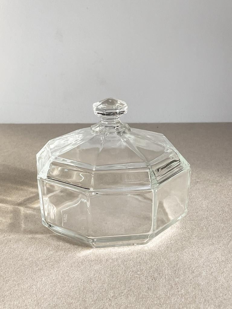 Glazen Arcoroc france bonbonnière potje met deksel achthoek, Antiek en Kunst, Antiek | Glas en Kristal, Ophalen of Verzenden