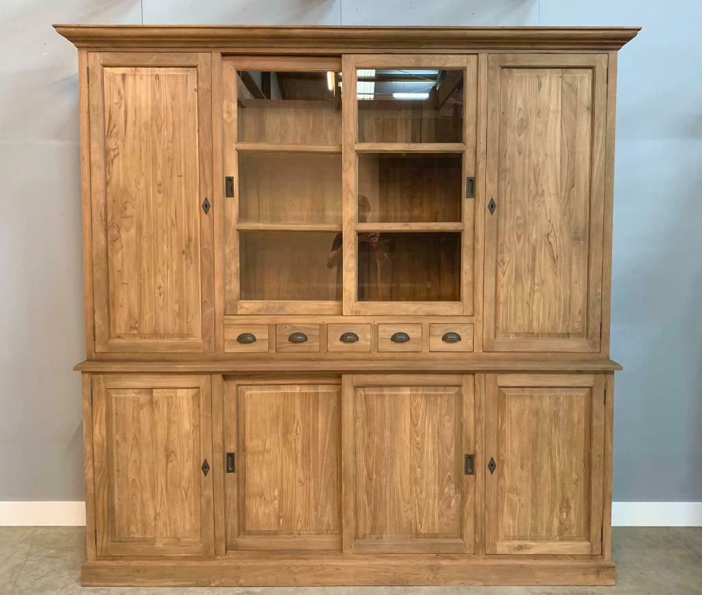 Buffetkast Teakhout 225cm Indoteak, Ophalen, Met deur(en), 200 cm of meer, Teakhout