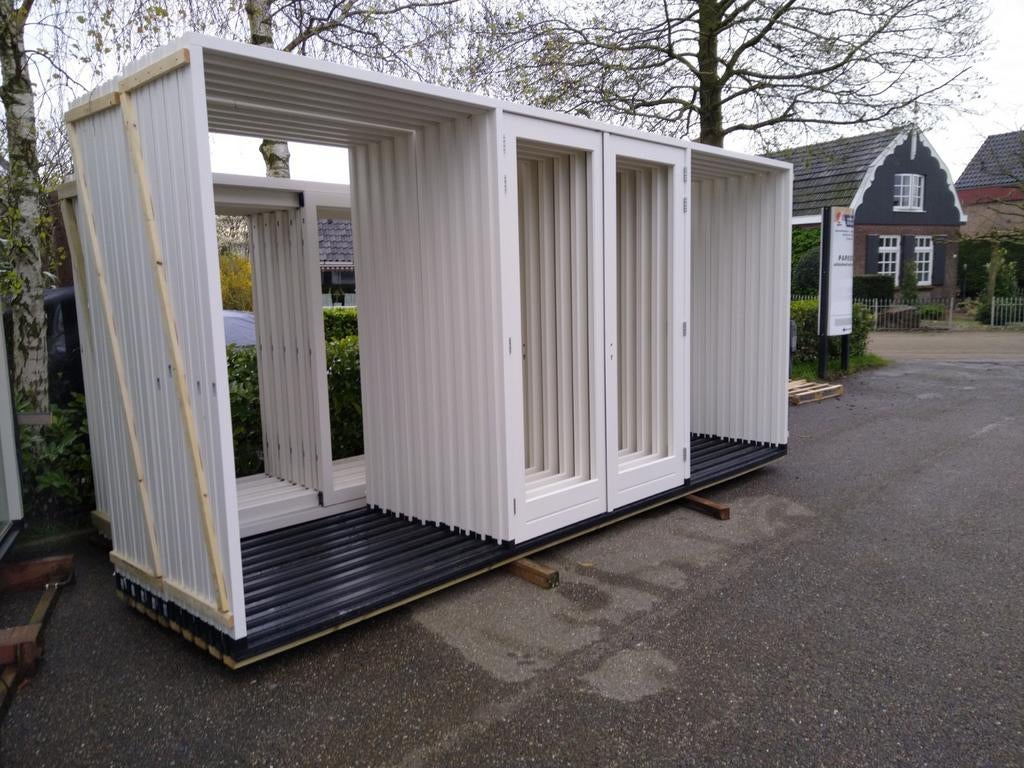 Hardhout kozijn met dubbele deuren en zijlichten, Nieuw, Ophalen of Verzenden, Buitendeur, Hout