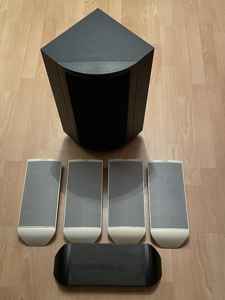 Mission FS-2 surround speakers met subwoofer prijs verlaagd, Audio, Tv en Foto, Luidsprekers, Gebruikt, Complete surroundset, 60 tot 120 watt