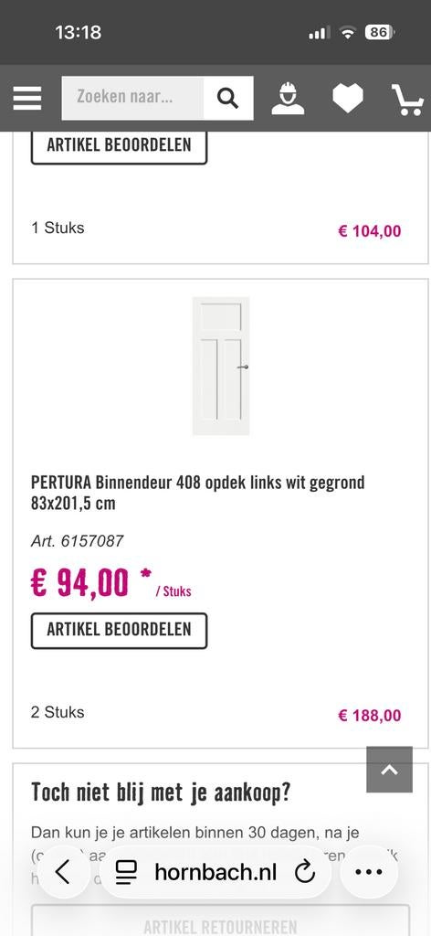 2x Pertura binnendeur 83x201. Links wit. Nieuw. Opdek., Ophalen, Nieuw, Binnendeur, 200 tot 215 cm