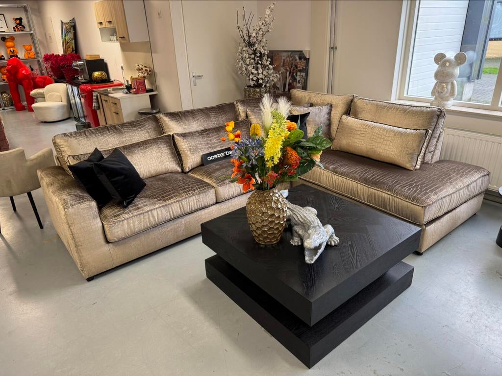 Luxe Velvet Croco Hoekbank 310x250cm NIEUW - Goud Champagne, Huis en Inrichting, Info@oosterbaanwonen.nl, Venus 31 8448CE Heerenveen