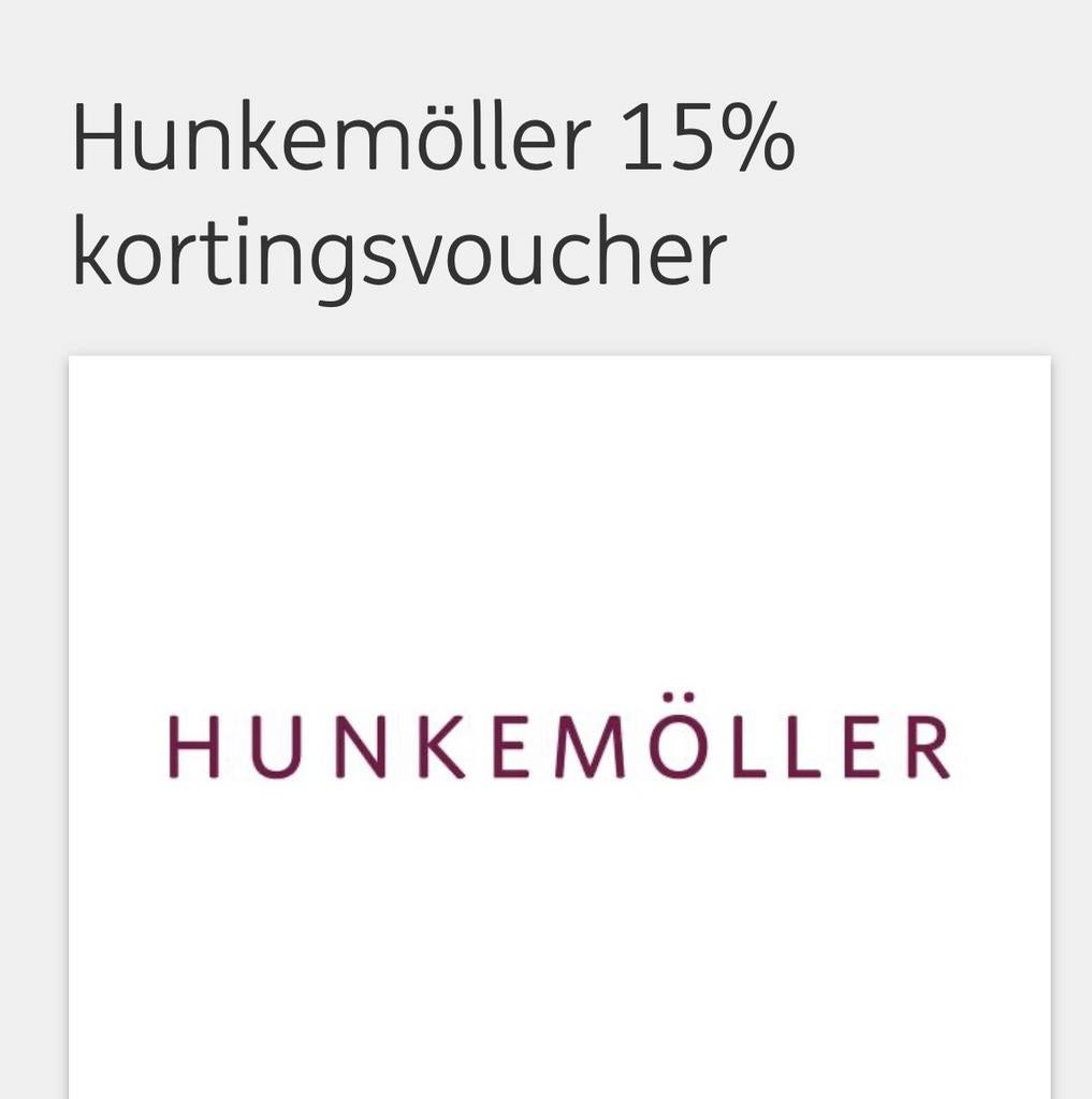 Hunkemöller 15% kortingsvoucher, Eén persoon, Kortingsbon, Warenhuis- of Winkelbon