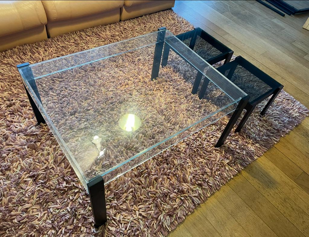 EXCLUSIEF! DANISH DESIGN salontafel en bijzettafeltjes, Ophalen, Minder dan 45 cm, Vierkant, 55 tot 75 cm