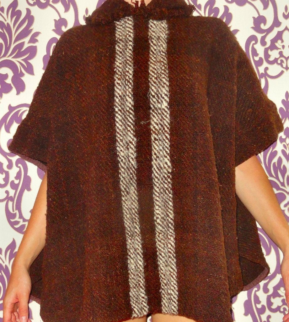 Hippie Gypsy Poncho Winter Bohemian Vintage, Kleding | Dames, Verzenden, Gedragen, Maat 42/44 (L), Bruin