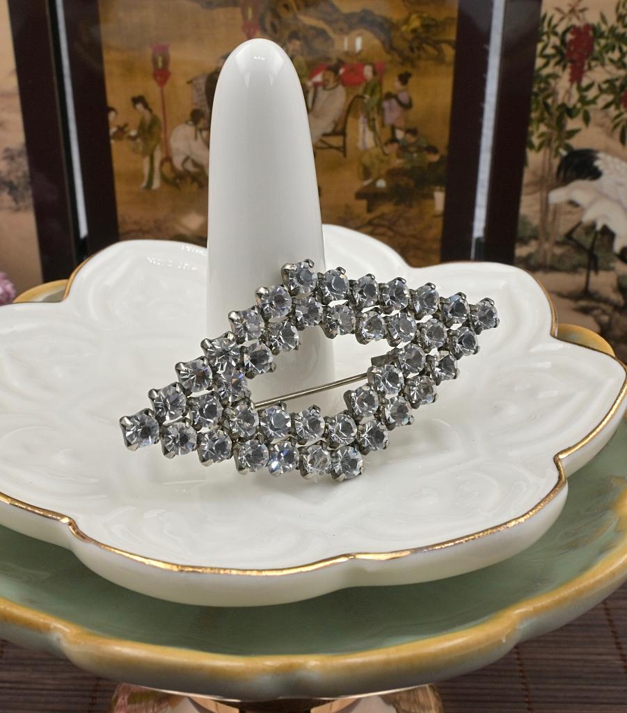 Vintage Strass Broche Marquise Vorm Jaren 50/60 - JS.P01.D2, Sieraden, Tassen en Uiterlijk, Antieke sieraden, Verzenden, Overige materialen